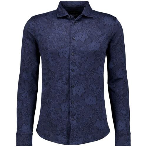 Ragman Overhemd Subtle Jacquard Paisley Pattern Soft Knit Marine / male