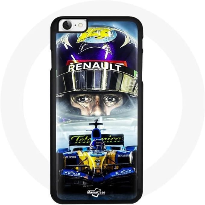 Coque iPhone 4 - Renault - Formula 1 - Rigide - Bleu - Jaune jaune