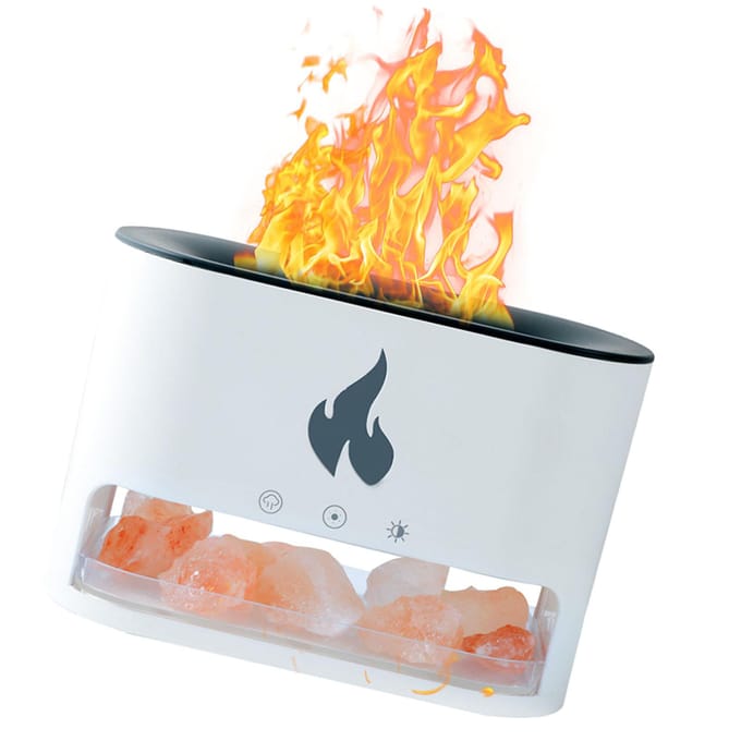 250ml Aromatherapie Essentiële Olie Diffuser Type C USB-Powered Automatische Uitschakeling Nachtlampje 4 Kleuren Vlam Zoutlamp Diffuser wit