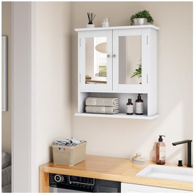 Meuble de toilette - MUVOE - Miroir blanc - Étagères réglables - Installation murale - Design moderne blanc