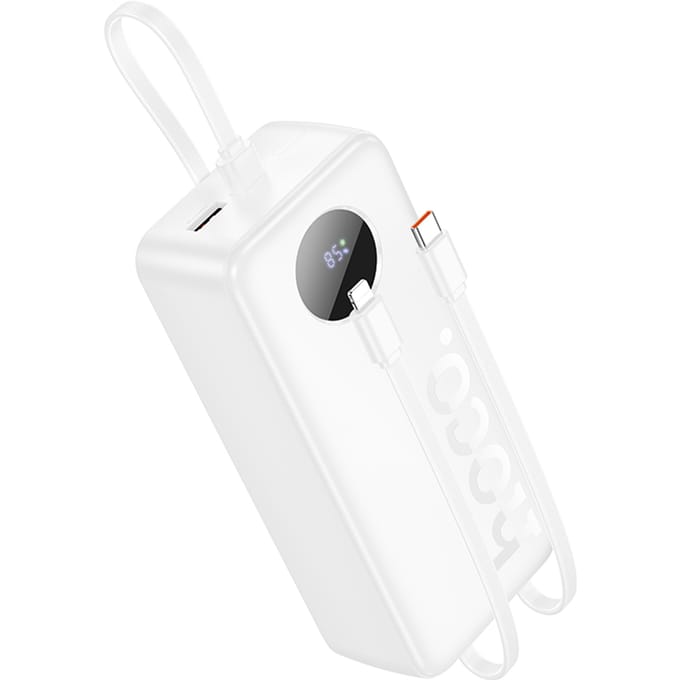 Hoco J132 Supercharge Powerbank met 3 geïntegreerde kabels - Wit - 30.000mAh