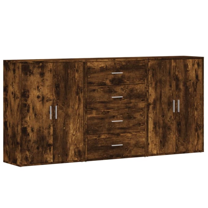 vidaXL - Dressoirs - 3 - st - 60x31x84 - cm - bewerkt - hout - gerookt - eikenkleurig