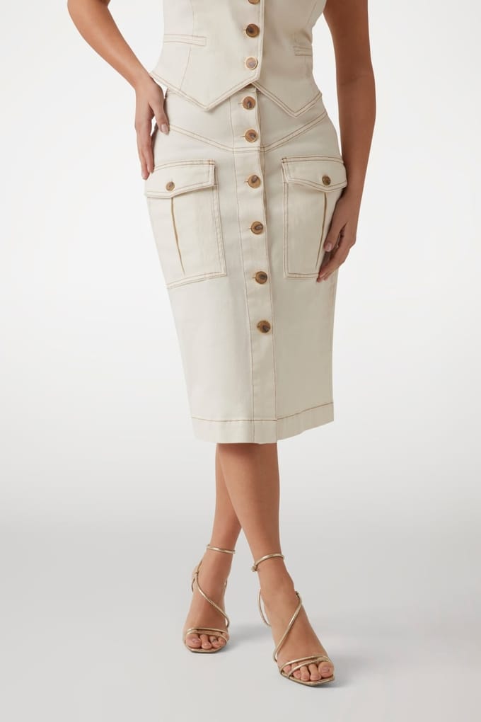 GUESS Naomi Midi Skirt Den Sandy Shore Größe: 44 | Midiröcke Outlet | Damen | Braun
