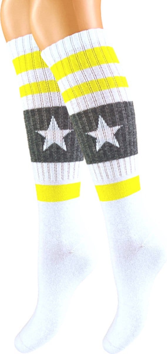 Kniekousen - Sportlook - Ster - Wit/Geel - Maat 23-26
