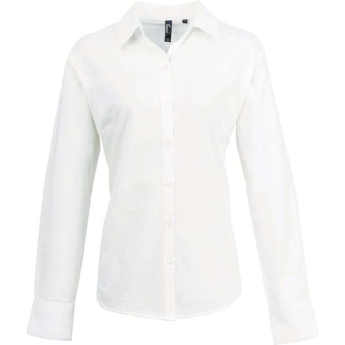 Premier Dames/Dames Signature Gepareld Oxford Overhemd met Lange Mouwen (Wit)