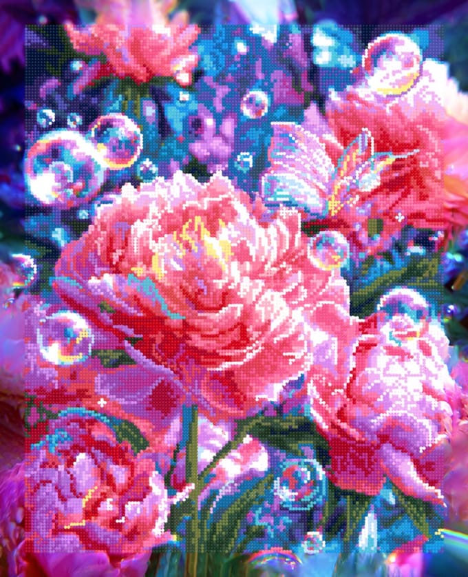Diamond Painting - DP431 - Canvas op houten frame - Pioenrozen - 40 x 50 cm