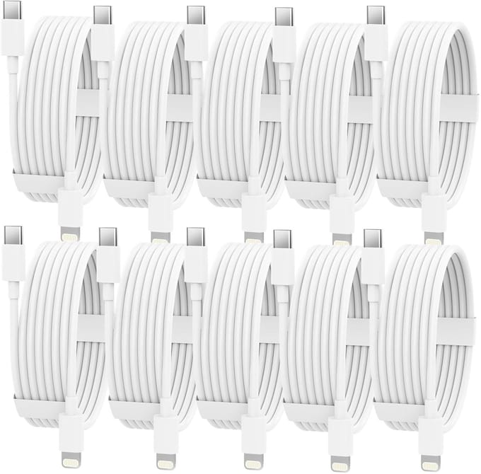 USB C naar Geschikt voor: USB Lightning Kabel - 2 Meter Oplaadkabel 10x - Snel Lader USB-C Oplader - Wit