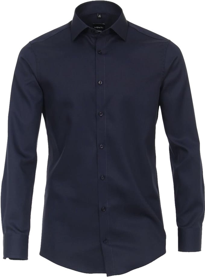 VENTI modern fit overhemd - twill - blauw - Strijkvriendelijk - Boordmaat: 41