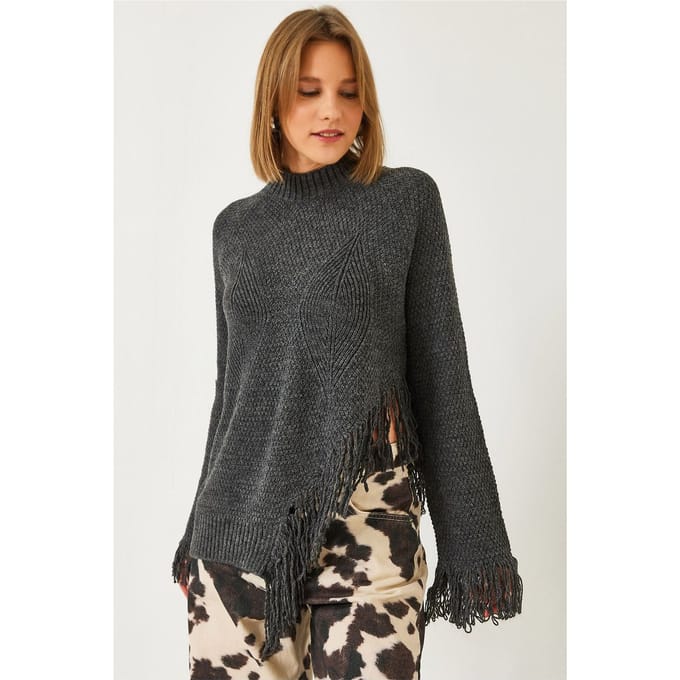 Getextureerde Franje Crew Neck Trui