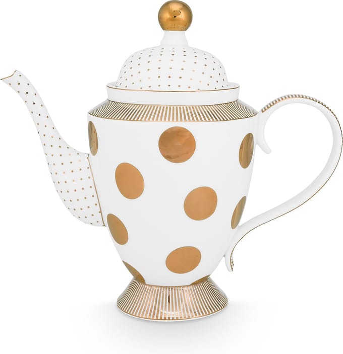 Pip Studio Theepot Dot Delight - Theekan - Wit/ Goud - 1,25l
