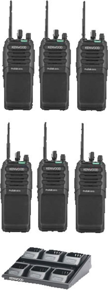 Set van 6 Kenwood TK-3701D IP55 Portofoon met multilader