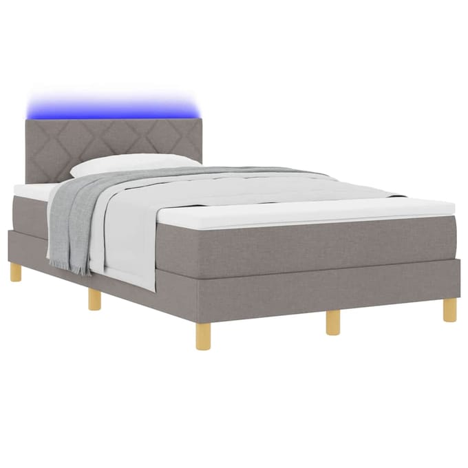 vidaXL - LED - Box - Spring - Bed - met - hoofdeinde - Taupe - 120 - x - 200 - cm - Stof