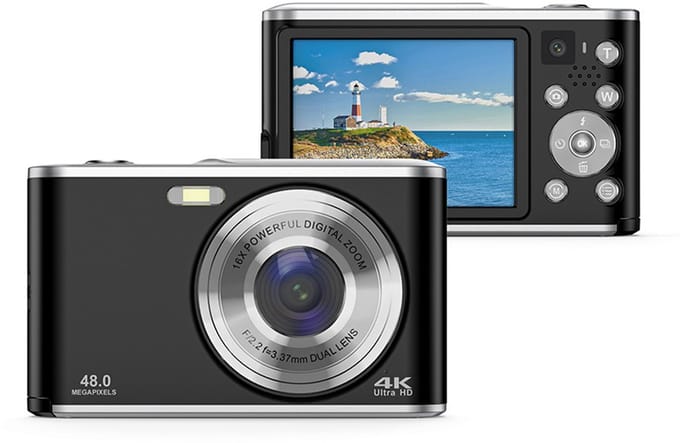 Digitale camera - 4K autofocus met dubbele camera, digitale camera met 32GB-kaart, 16x zoom, 2,8 inch groot scherm, vlogcamera, compacte camera voor beginners - zwart