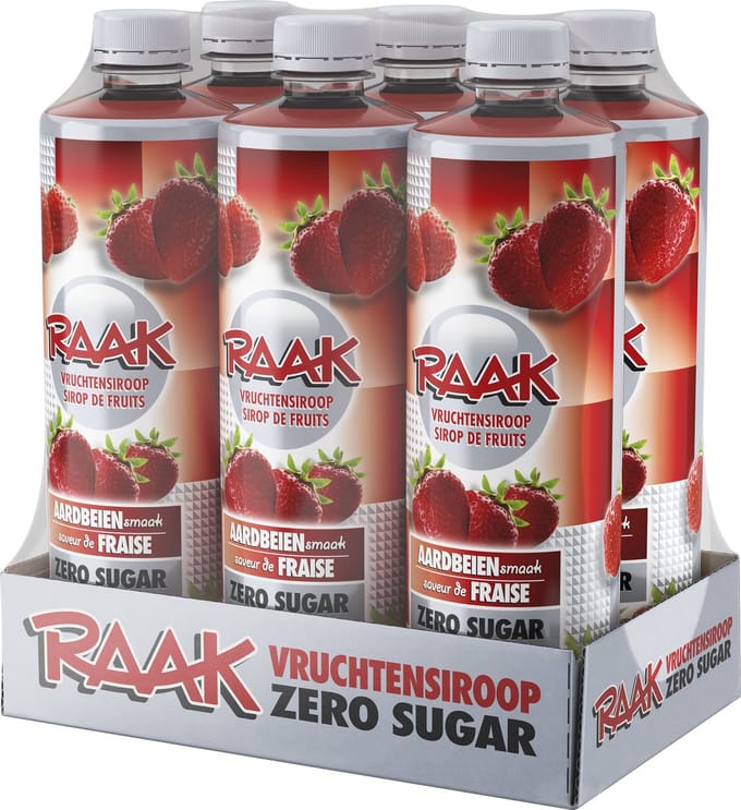 Raak vruchtensiroop aarbeien zero sugar - 750 ml