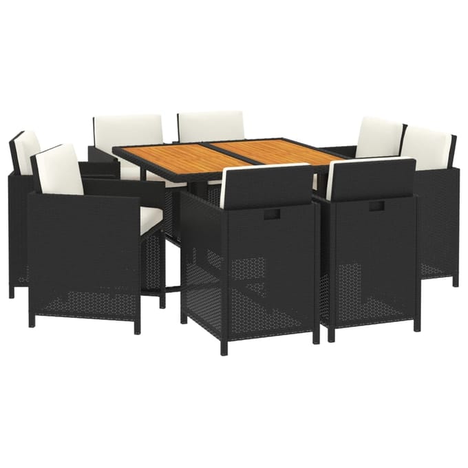 vidaXL - 9-delige - Tuinset - met - kussens - poly - rattan - zwart