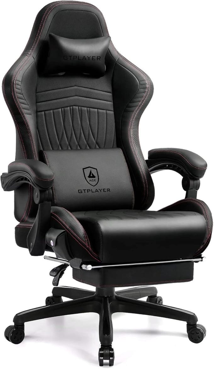 GTPLAYER - Ergonomische Gamestoel - Met Voetensteun en Luidsprekers - Zwart-Rood