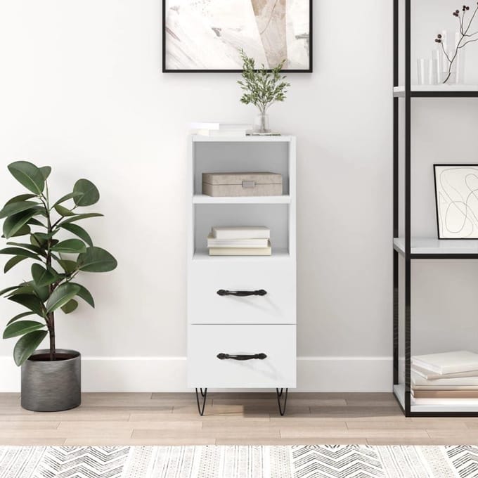 Dressoir - Kast Lade - Opbergen Woonkamer - Hoogglans Afwerking - 34.5x34x90 cm - Wit