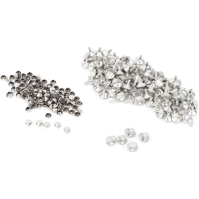 100 stuks 10mm Metalen Strass Klinknagels Studs Spikes Decoratie(Zilveren rand witte kristal) white
