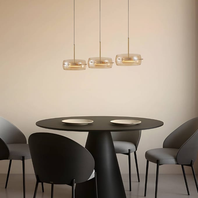 Lucande LED hanglamp Martis, amber, 3-lamps, dimbaar