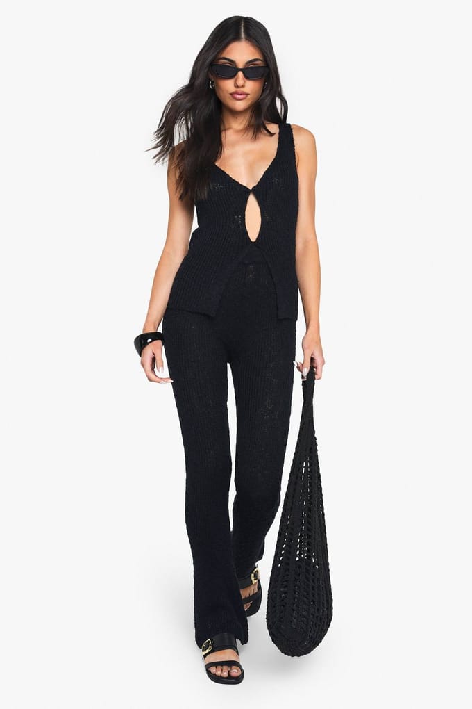 boohoo Dames Gebreide Twist Voorzijde Gehaakte Weste | Black | Maat: 10