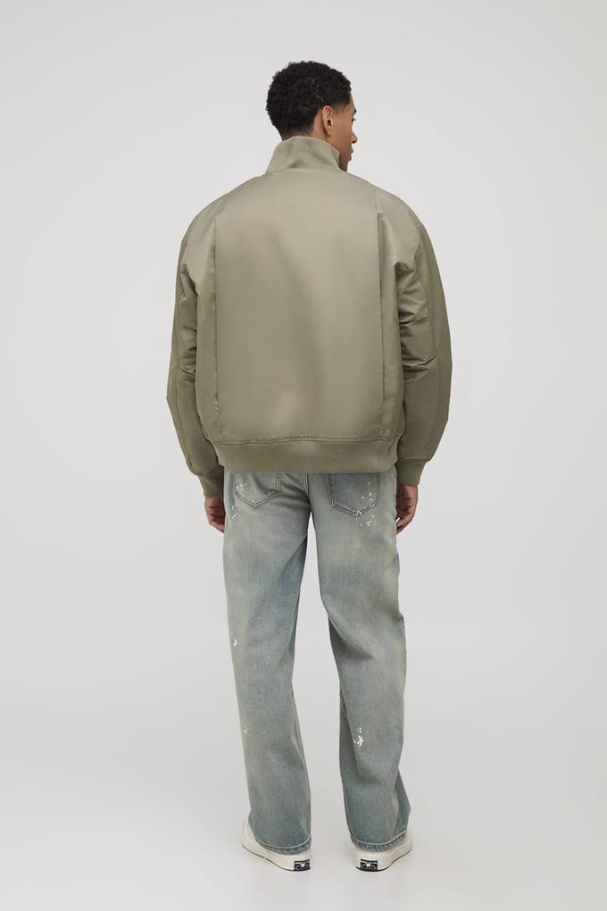 Oversized pasvorm chunky rib funnel neck bomberjack | Khaki | Size Medium