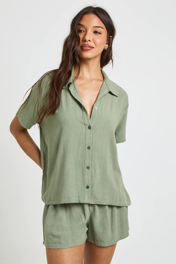 boohoo Dames Linnen Look Strandshort | Olijf | Maat: 42