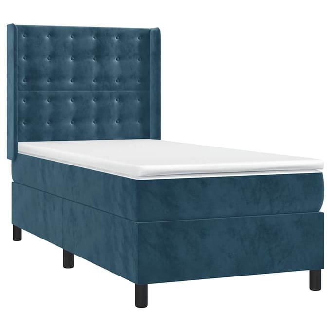 vidaXL - Boxspring - met - matras - fluweel - donkerblauw - 90x200 - cm