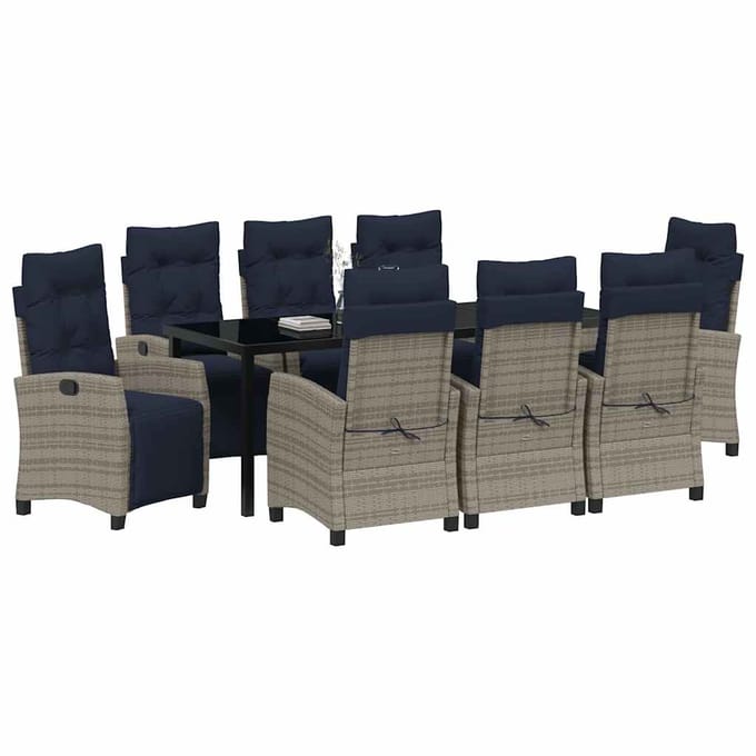 vidaXL - Tuin - Eettafel - Set - 9 - st - Grijs - poly - rattan