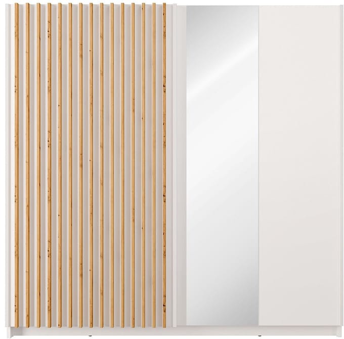Vente-unique Kast met 2 schuifdeuren - Met spiegel - L200 cm - Wit en naturel - TINDANIA