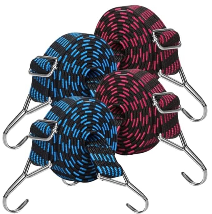 Set van 4 verstelbare elastische spanbanden met haken - 100 cm - extra sterk en duurzaam