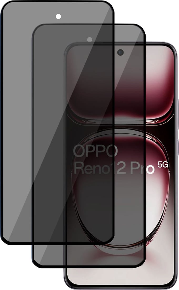 2x Privé Screenprotector geschikt voor OPPO Reno 12 / 12 Pro Screenprotector - Privacy Beschermglas - Privacy Proteqt+