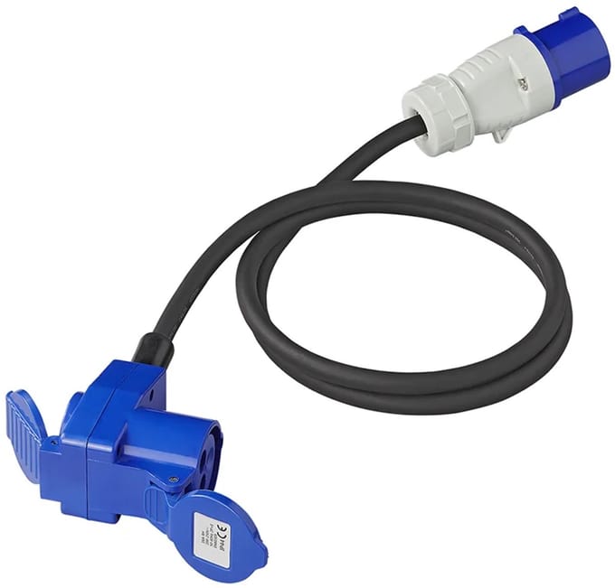 ProPlus Verloopkabel - 150cm 3x2,5mm² - CEE Stekker naar haakse CEE Contrastekker - Schuko Stopcontact