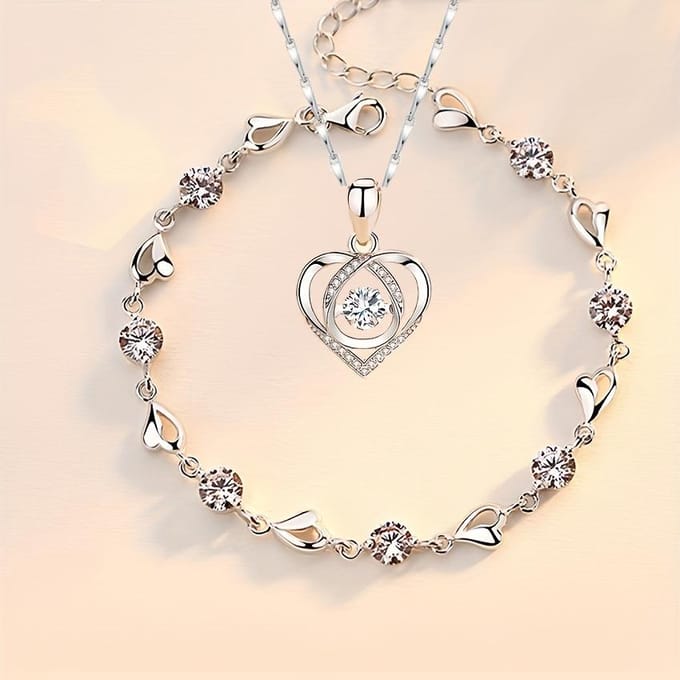 2 stuks/set Oceaan Hart Armband Ketting Sieradenset 45cm beige