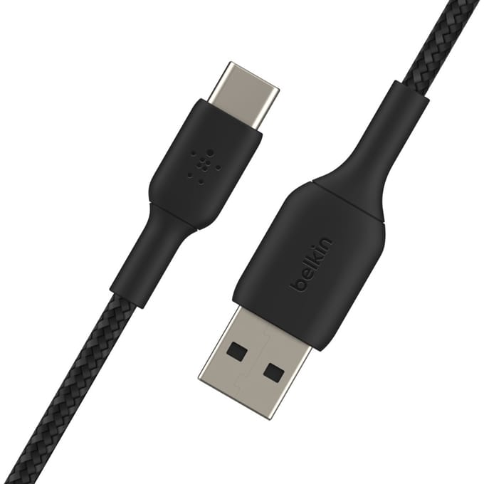 Belkin BOOST↑CHARGE Braided - USB-A naar USB-C Kabel - 3 Meter - 12W - Zwart