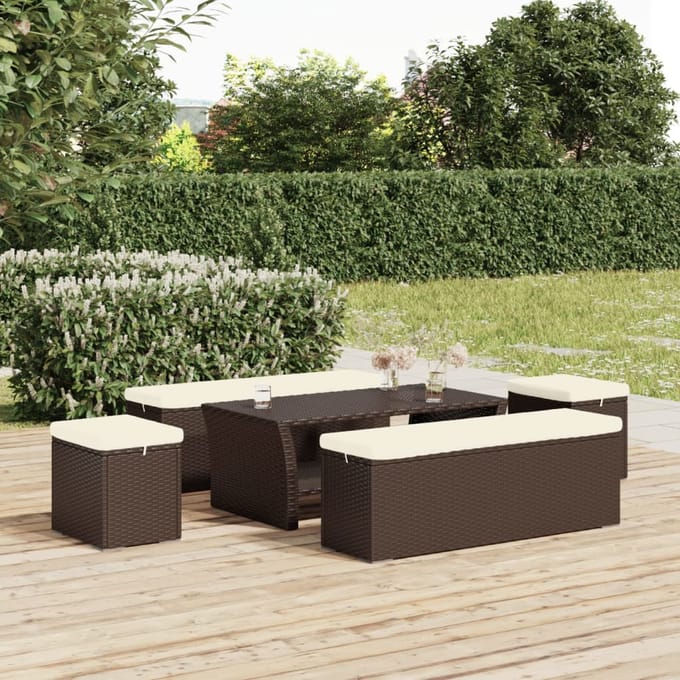 vidaXL - Hockers - met - kussens - 2 - st - 40x30x40 - cm - poly - rattan - bruin