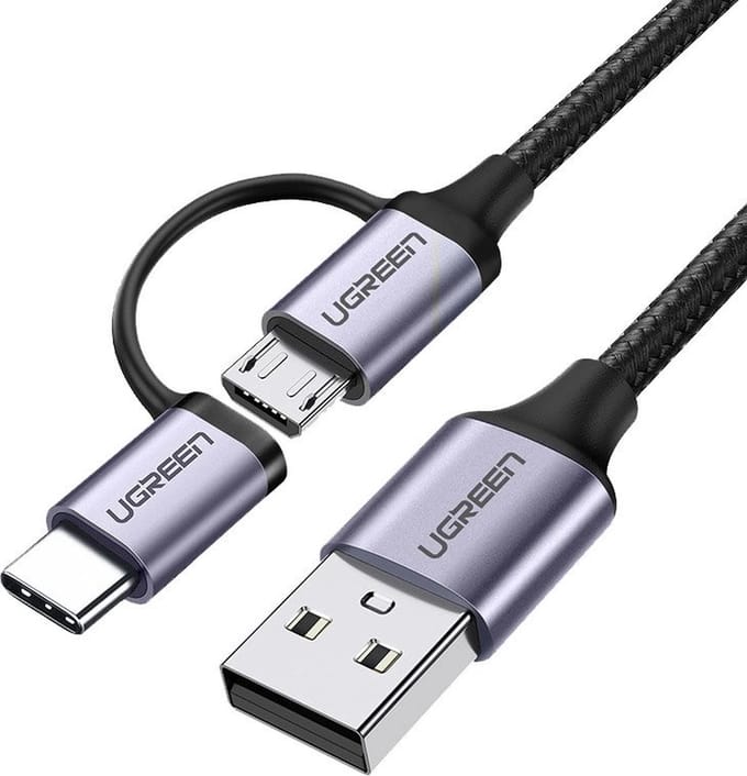 Ugreen - kabel - 2in1 USB - micro USB / USB Type C 1m 2.4A zwart - (30875)