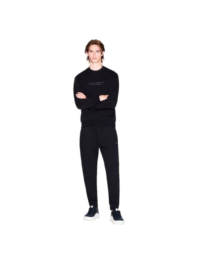 Printed Cotton Long Sleeve Sweatshirt with Round Neck - Black