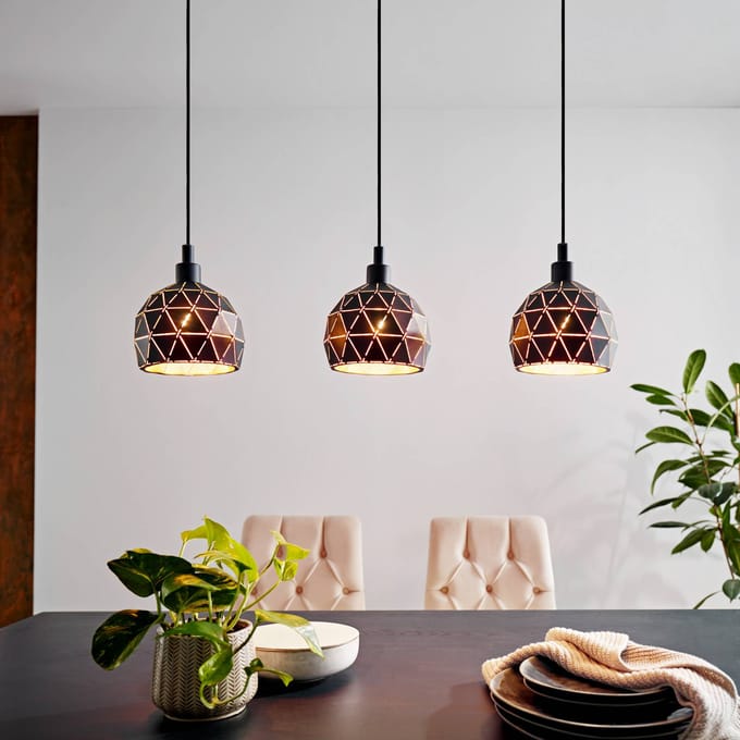 EGLO Hanglamp Roccaforte, zwart/goud, metaal, 75 cm lang, E14