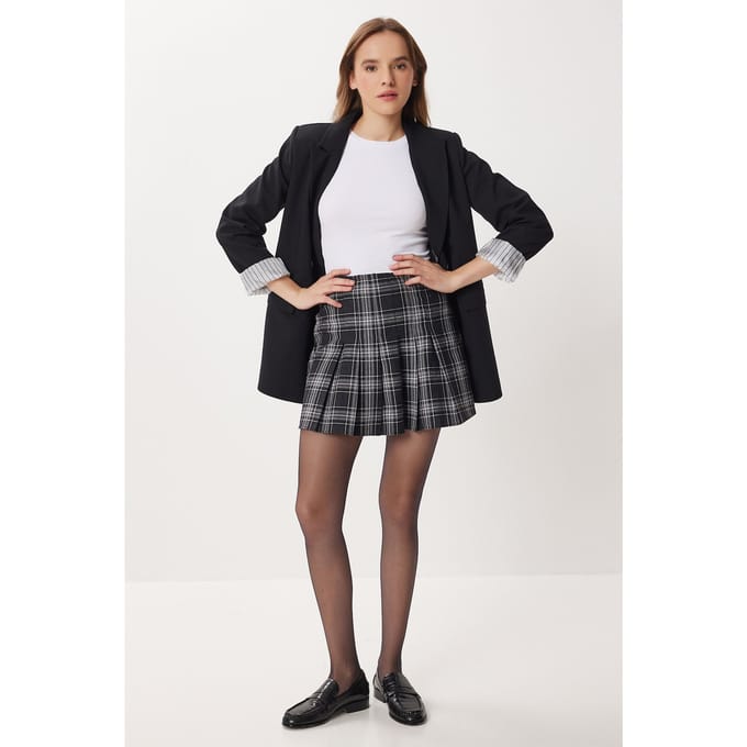 Hooggewaisted Geruite Mini Skater Rok