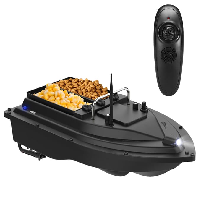 Draadloze afstandsbediening Visaasboot met dubbele aascontainers Visvoederapparaat met EU Plug black