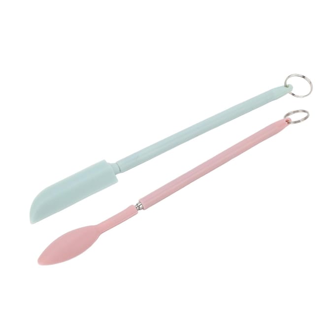Ensemble de 2 mini spatules en silicone Acier inoxydable de qualité alimentaire Racleur de pot rétractable pour cuisine white