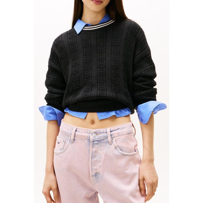 Tommy Hilfiger Boxy Flag Cable Sweater Black Maat: M | Sweaters Outlet | Dames | Zwart