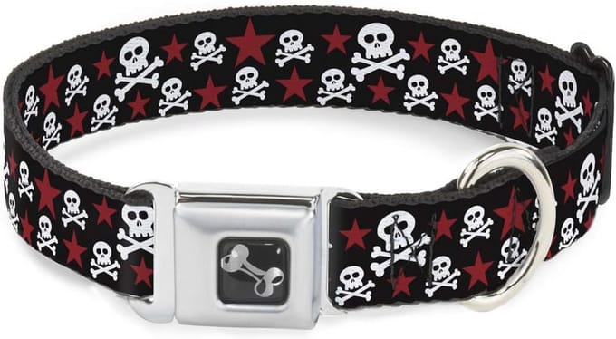 Hondenhalsband met Skulls & Stars - Zwart/Wit/Rood, 27,9-43,2 cm