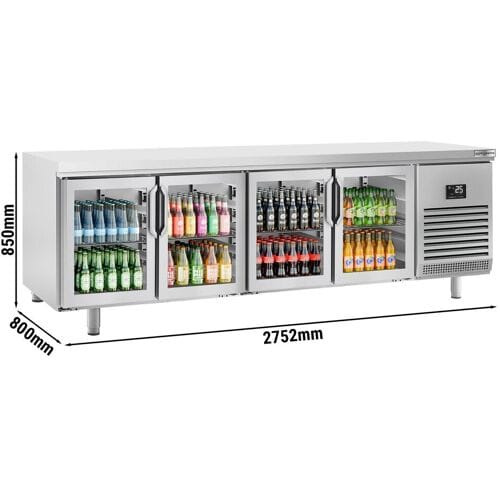 GGM Gastro Kühltisch Premium PLUS - 2752x800mm - mit 4 Glastüren Zilver