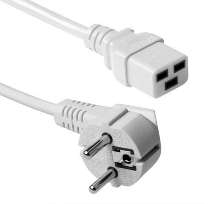ACT Netsnoer Schuko CEE 7/7 male (haaks) - C19 IEC 60320 wit 3 m AK5416