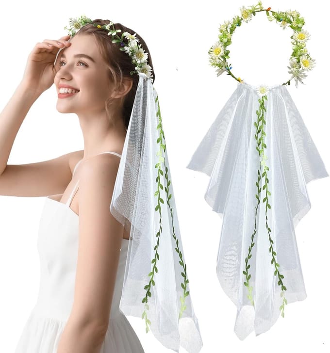 Bruidssluier - Bruidsaccessoire - Bruiloft Feest - Met Bloemdecoratie - 67cm Sluier - Wit