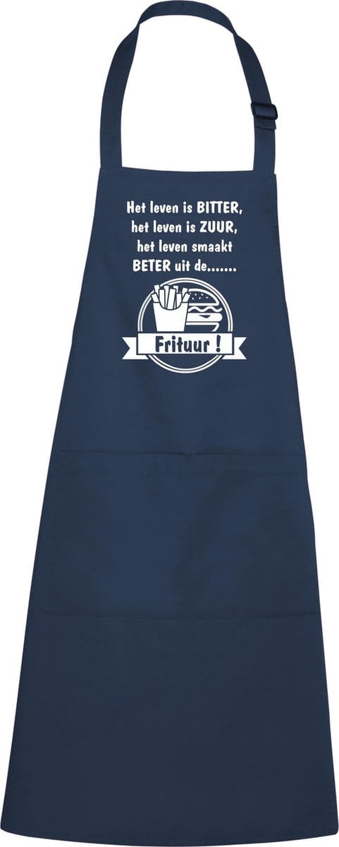 mijncadeautje - luxe schort - Alles smaakt beter uit de frituur - blauw/navy