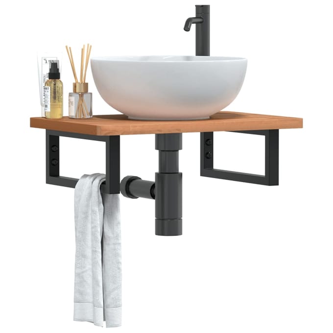 vidaXL - Badkamer - wandschap - staal - en - massief - beukenhout