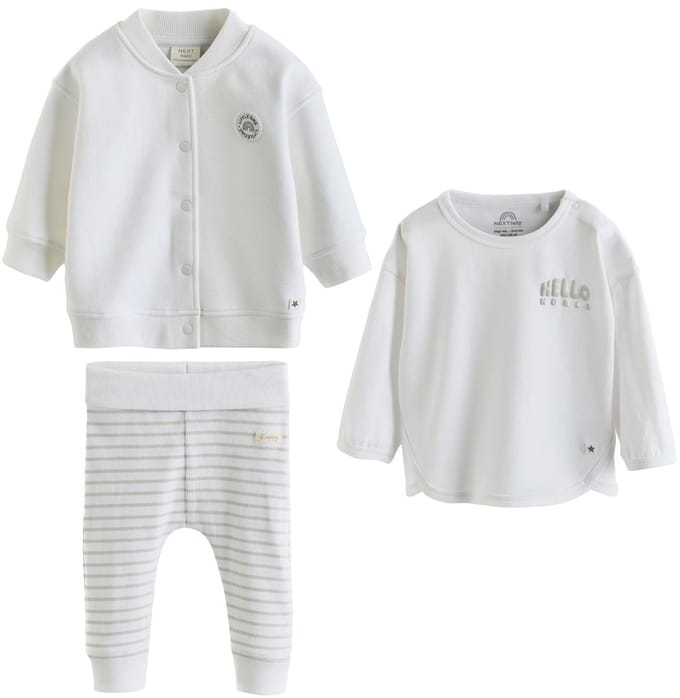 Next - Pasgeboren unisex - 3-delige babyset van jersey jasje, romper en legging - Wit