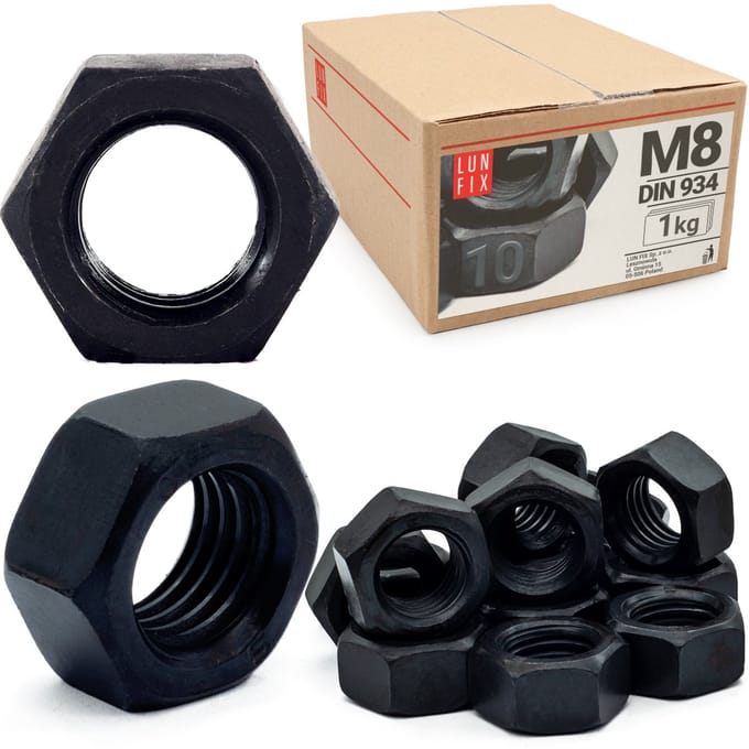 Hoge sterkte zeskantmoer M8 - 1kg (ca. 220 stuks) - DIN 934 - Sterkte 10 - schroefdraadmoeren